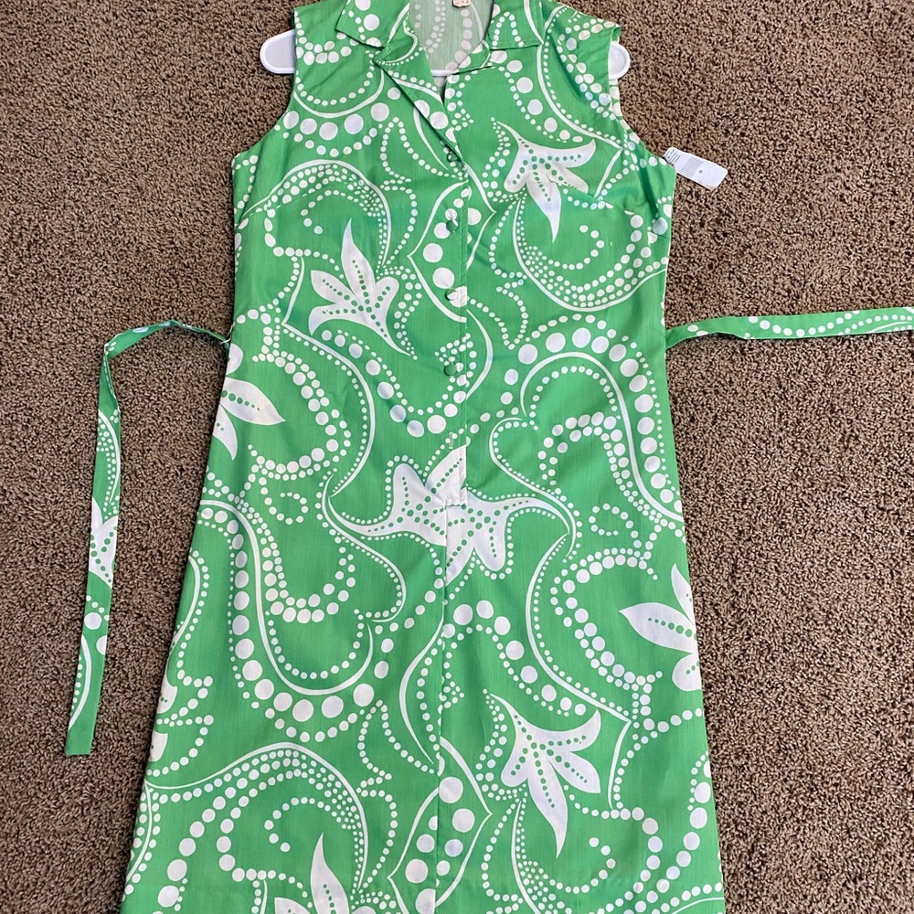 Vintage Sleeveless Dress Green and White Swirl Button Up Belt Summer NWT - Picture 8 of 14